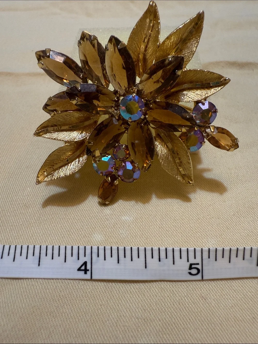 Vintage inspired (Selini )Amber & Iridescent stones Brooch Gold toned